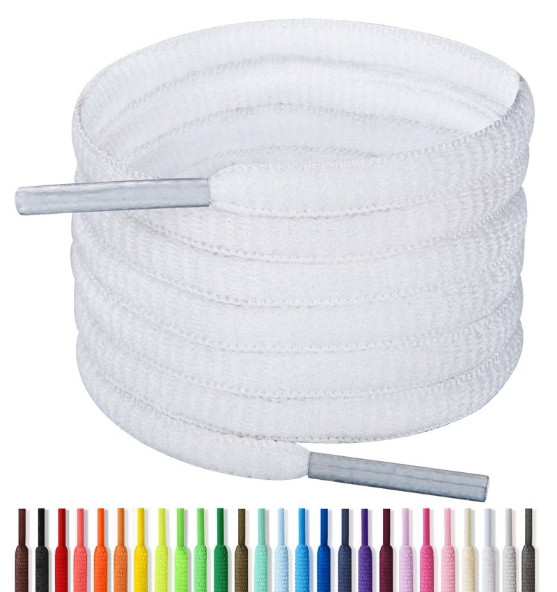 Handshop Half Round Shoelaces 1/4" - Oval Shoe Laces Replacements For Sneakers and Athletic Shoes Sports White 45.3 inch (115cm) - Image 1